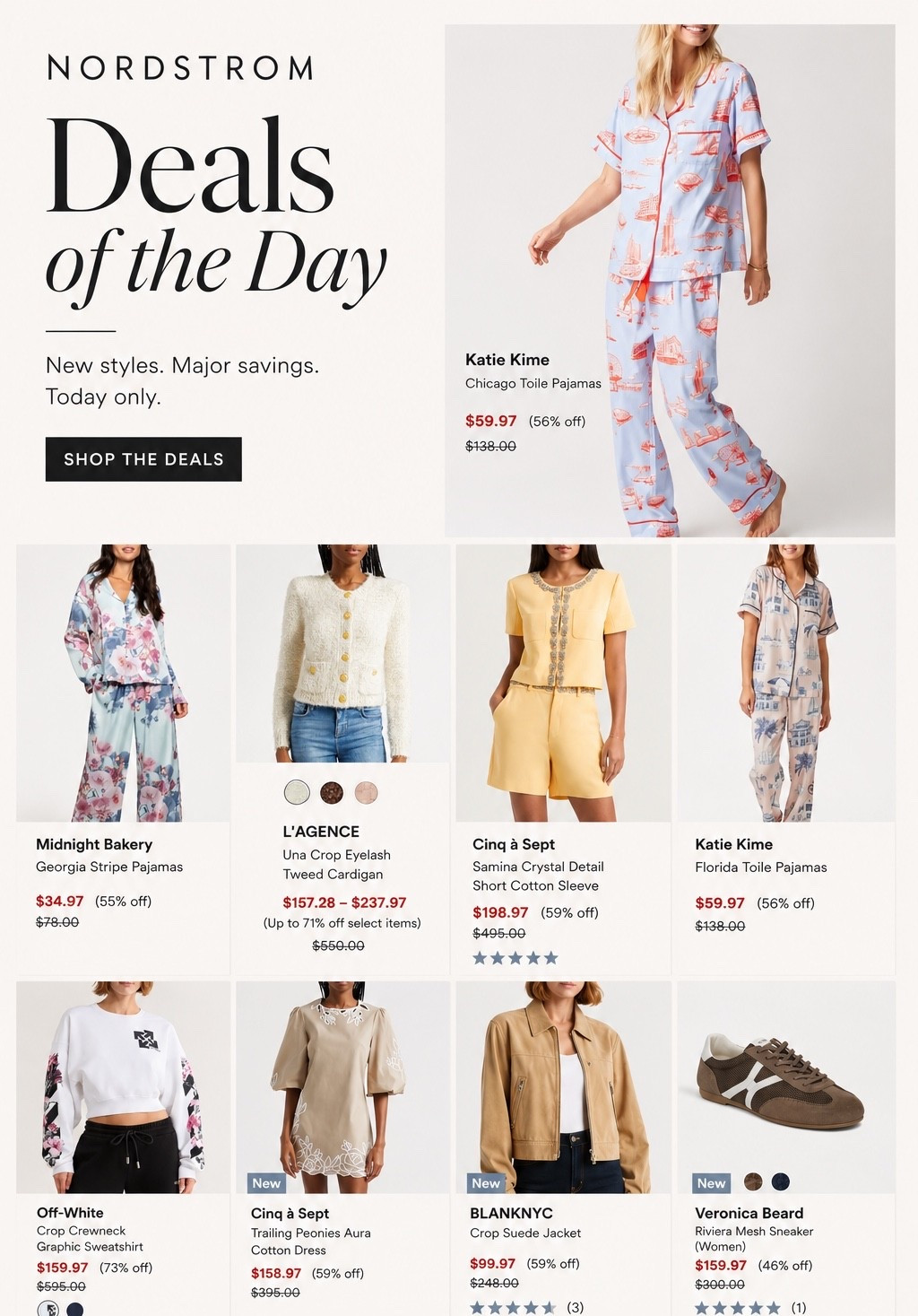 If effortless summer style and cozy luxury had a sale, this would be it. 🤍
From dreamy pajama sets and chic tweed cardigans to designer dresses, suede jackets, and Veronica Beard sneakers, these are the Nordstrom finds currently sitting in my cart.
My top picks:
☁️ Katie Kime Toile Pajama Sets
☁️ L'Agence Tweed Cardigan
☁️ Cinq à Sept Crystal Set
☁️ Veronica Beard Riviera Sneakers
☁️ BLANKNYC Suede Jacket
☁️ Off-White Graphic Sweatshirt
Designer pieces. Major markdowns. Limited sizes.
Tap to shop before these deals disappear. 🛍️✨
#NordstromDeals #NordstromSale #DesignerDeals #LTKFashion #SummerStyle #FashionFinds

Nordstrom deals of the day, Nordstrom sale, designer sale, luxury fashion deals, Veronica Beard sneakers, Katie Kime pajamas, designer pajamas, L'Agence cardigan, tweed cardigan outfit, Cinq à Sept dress, Cinq à Sept set, BLANKNYC suede jacket, Off White sweatshirt, summer fashion finds, chic summer outfits, elevated basics, designer markdowns, affordable luxury fashion, Nordstrom women's fashion, vacation outfits, cozy luxury, resort wear, designer clothing sale, fashion influencer picks, LTK fashion creator, Nordstrom hidden gems.

#LTKSaleAlert #LTKootd