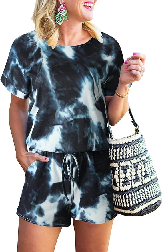 Margrine Women's Summer Solid Jumpsuit Casual Loose Short Sleeve Jumpsuit Rompers Elastic Waist w... | Amazon (US)