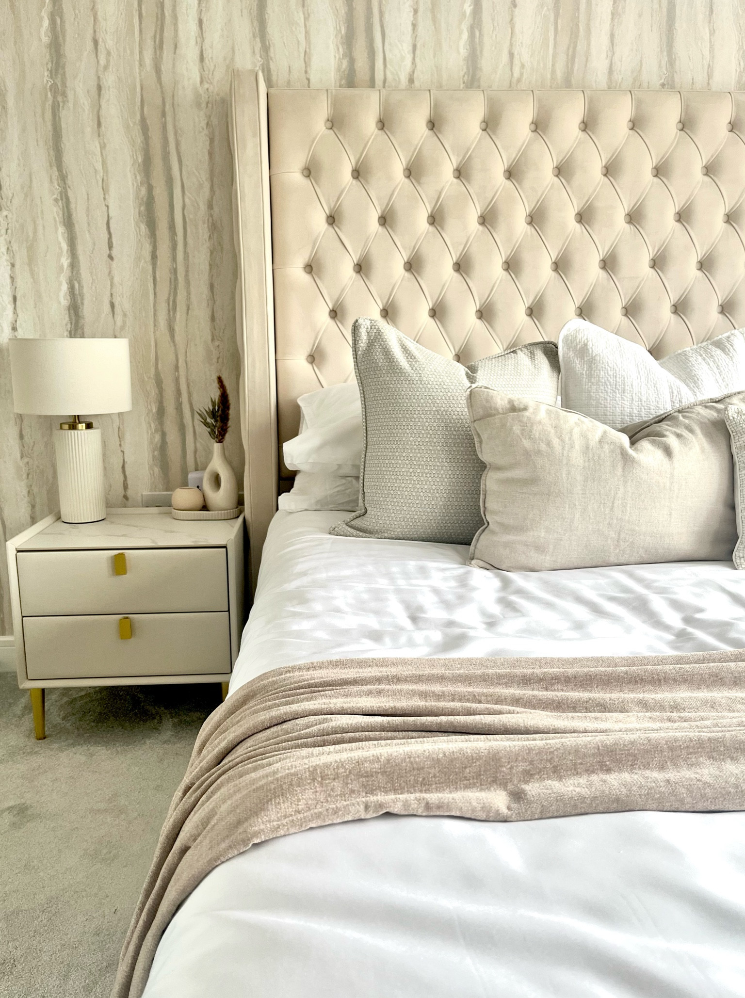 Neutral bedroom decor, master bedroom inspo, luxury bedroom, bedside table styling, cosy home

#LTKhome #LTKstyletip #LTKSeasonal