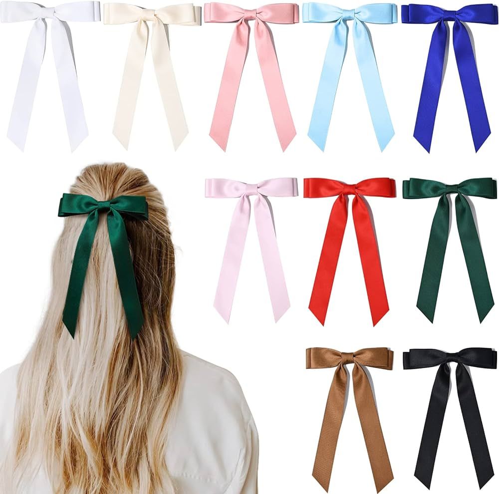 10PCS Silky Satin Hair Bows Hair Clip Ribbon Accessories Ponytail Holder Slides Metal Clips Frenc... | Amazon (US)