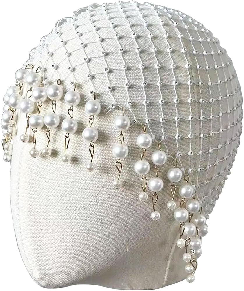Cap Headpiece for Wedding Hair Jewery Flapper Pearls Tassel | Amazon (US)