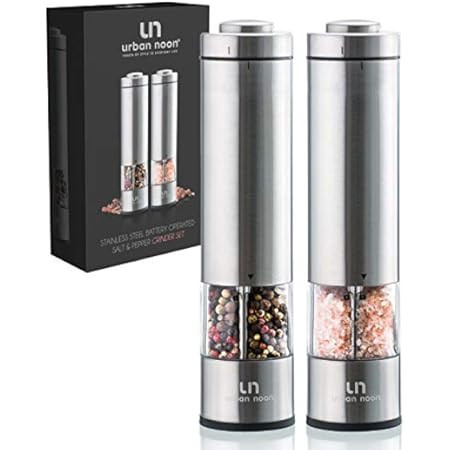 Electric Salt and Pepper Grinder Set - Battery Operated Stainless Steel Mill with Light (Pack of 2 M | Amazon (US)
