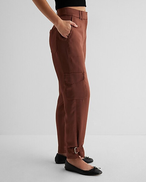 Super High Waisted Satin Cargo Ankle Pant | Express