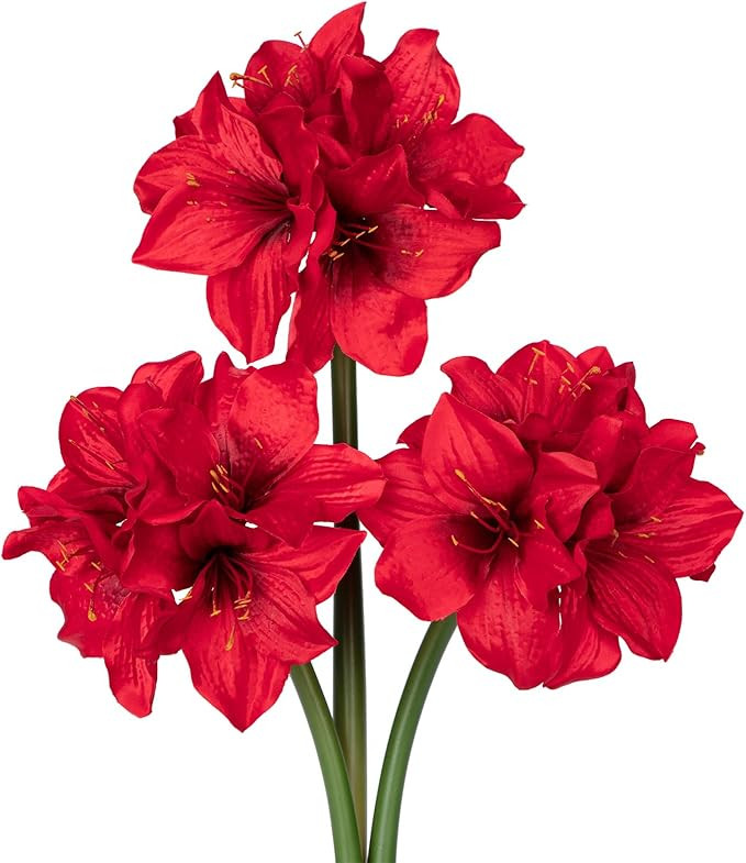 Briful 3PCS Red Amaryllis Artificial Flowers 17.3 Inch Faux Amaryllis Flowers Stems with 4 Heads ... | Amazon (US)