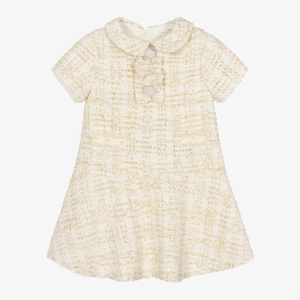 Girls Ivory Tweed Dress | Childrensalon