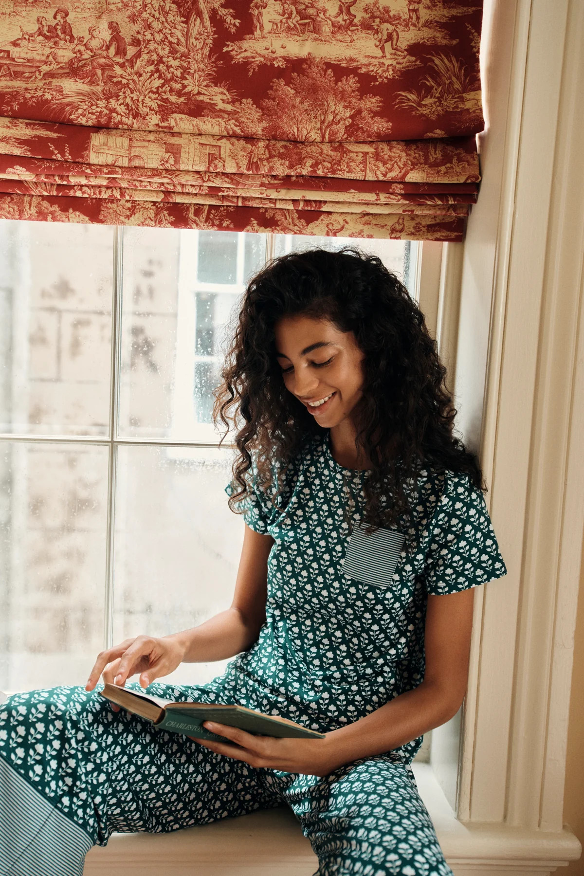 Pima Crew Wide Leg Pajama Set in Frasier Bloom | Lake Pajamas