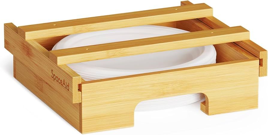 SpaceAid 9-inch Paper Plate Dispenser, Under Cabinet Bamboo Plates Holder, Kitchen Counter Vertic... | Amazon (US)