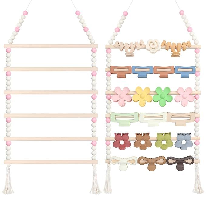 Wood Bead Hair Claw Clip Organizer,Hanging Hair Clip Holder and Storage for Women Girls,Claw Clip... | Amazon (US)