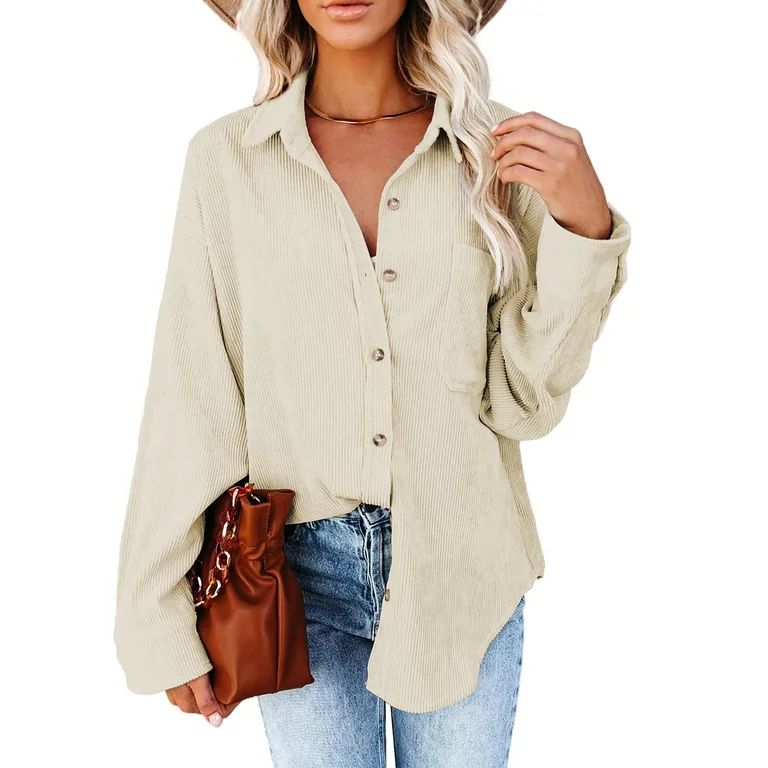 Fantaslook Women Corduroy Shirts Shacket Jacket Casual Long Sleeve Button Down Blouses Tops - Wal... | Walmart (US)