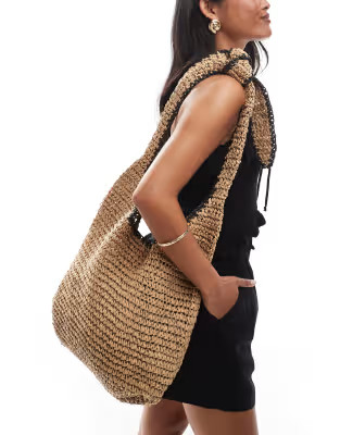 New Look stripe slouch raffia tote bag in stone | ASOS (Global)