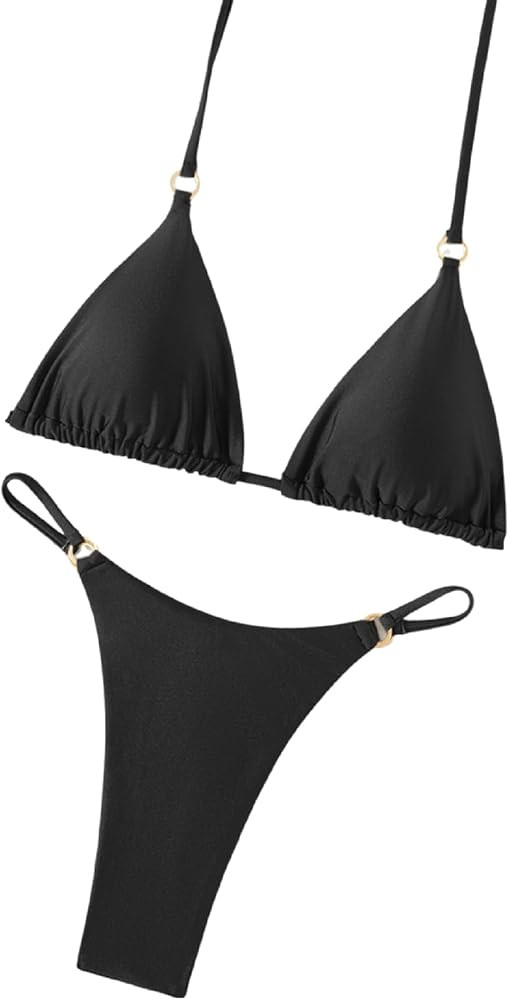 SHENHE Women's 2 Piece Halter Swimsuits Triangle Thong Tie Back Sexy String Bikini Set | Amazon (US)
