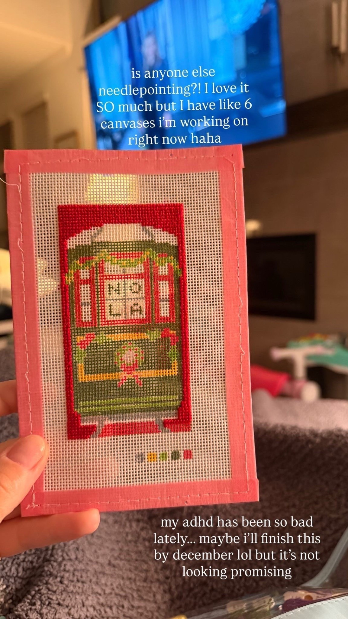 is anyone else needlepointing?! I love it SO much but I have like 6 canvases i’m working on right now haha my adhd has been so bad lately….. maybe i’ll finish this by december lol but it’s not looking promising

#LTKmomlife #LTKdayinmylife