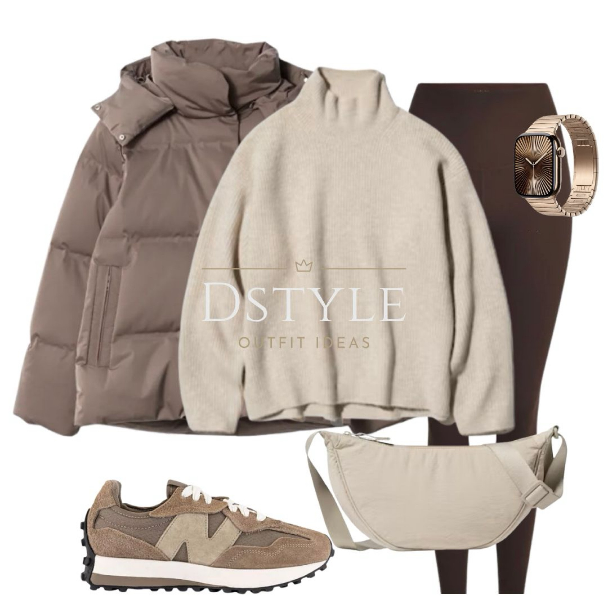Beige Souffle Yarn Sweater, brown leggings, brown down jacket, beige round mini shoulder bag, New Balance 327 sneakers/traienrs

#LTKTravel #LTKStyleTip #LTKFindsUnder50