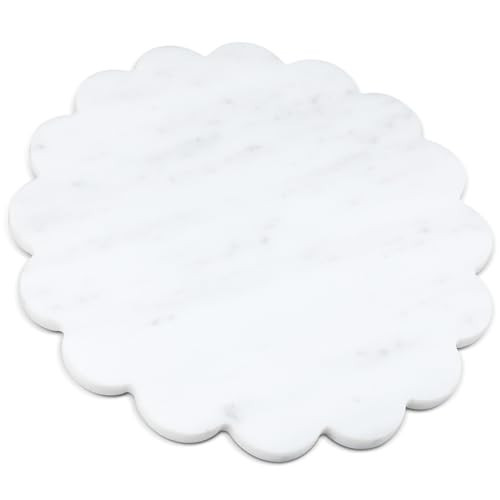 Newtay 12 Inches Marble Cutting Board Round Marble Tray White Scalloped Board with Non Slip Decorative Pastry Tray for Kitchen Pizza Cake Bread Baking Cheese Display | Amazon (US)