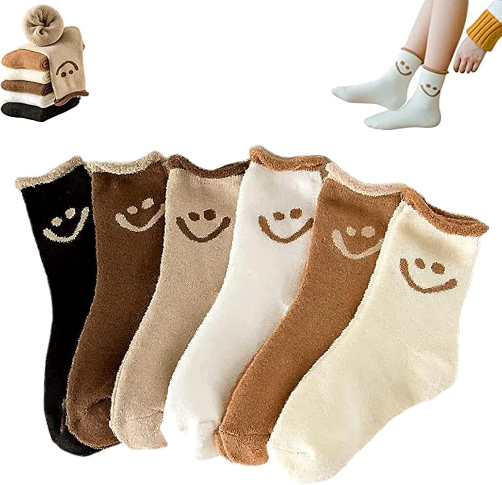 OIUYT 6 Pairs Smiley Face Socks,Cartoon Smiley Face Socks, Winter Autumn Thermal Socks Ankle Sock... | Amazon (US)
