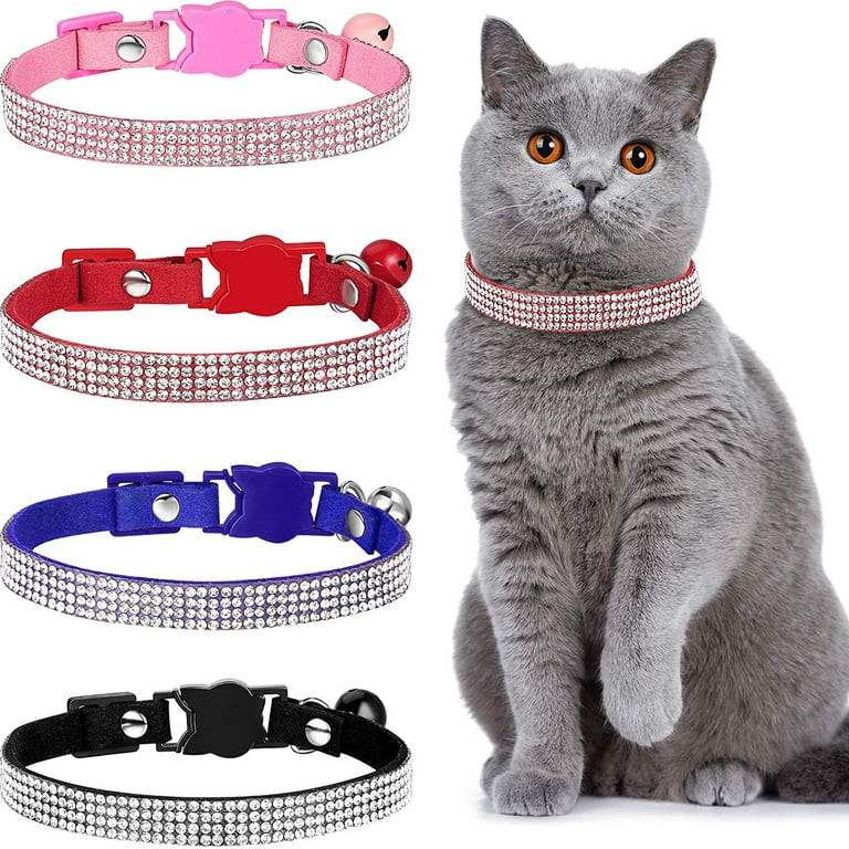 4 Pieces Rhinestones Cat Collars Breakaway Cat Collar with Bell Bling Pet Collars with Soft Velve... | Walmart (US)