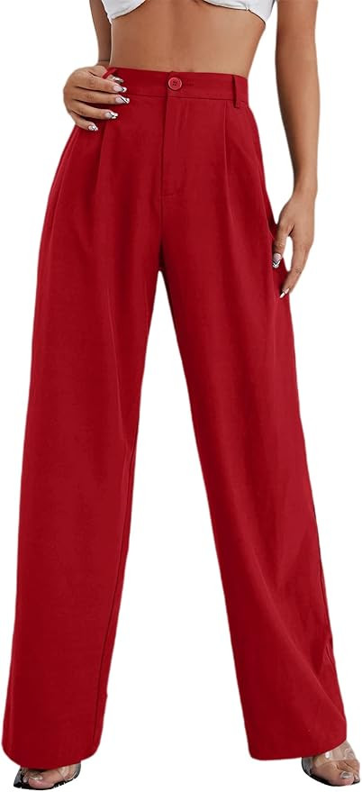 MakeMeChic Women's High Waisted Pockets Work Office Palazzo Wide Leg Pants | Amazon (US)
