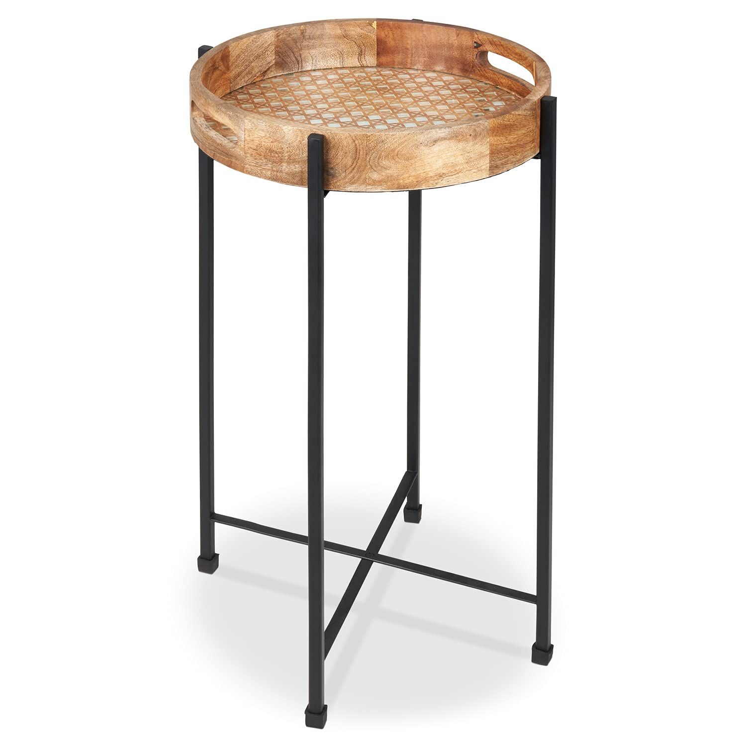 Round Wood & Metal Side Table, Removable Tray, Hand-Made in India. Foldable Stand, Beautiful Acce... | Amazon (US)