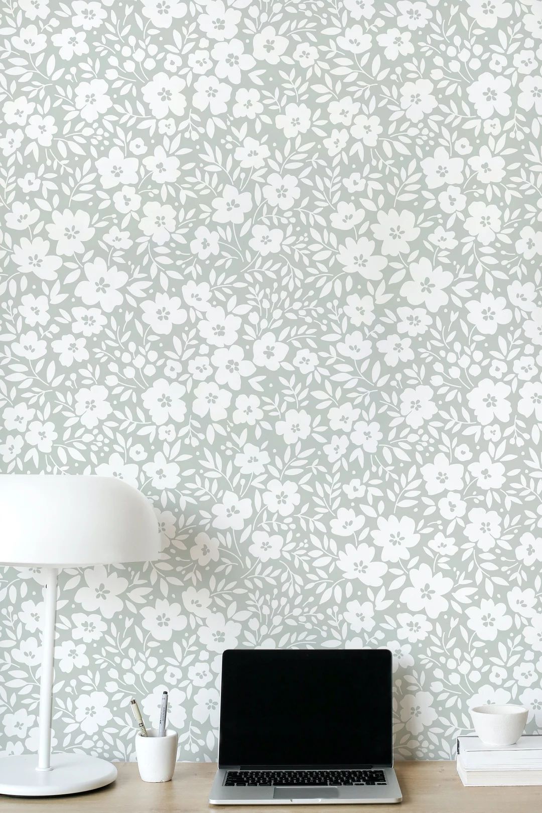 Flower Power Wallpaper Light Sage. Peel and Stick Wallpaper. Removable. Accent Wall. Multiple Col... | Etsy (US)