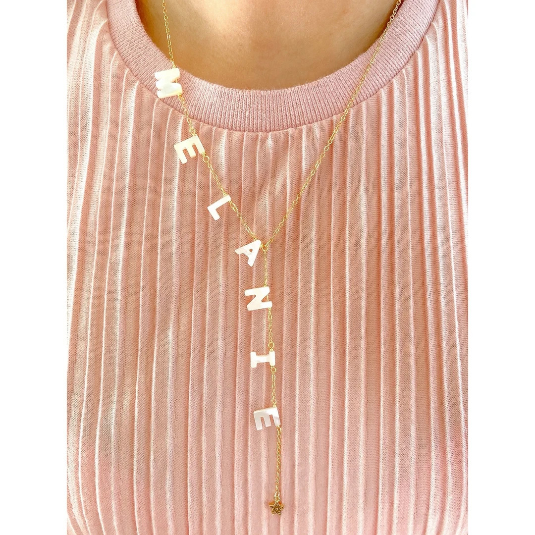 Mother of pearl name necklace, custom name necklace, personalized jewelry, gift for her, gift for... | Etsy (US)