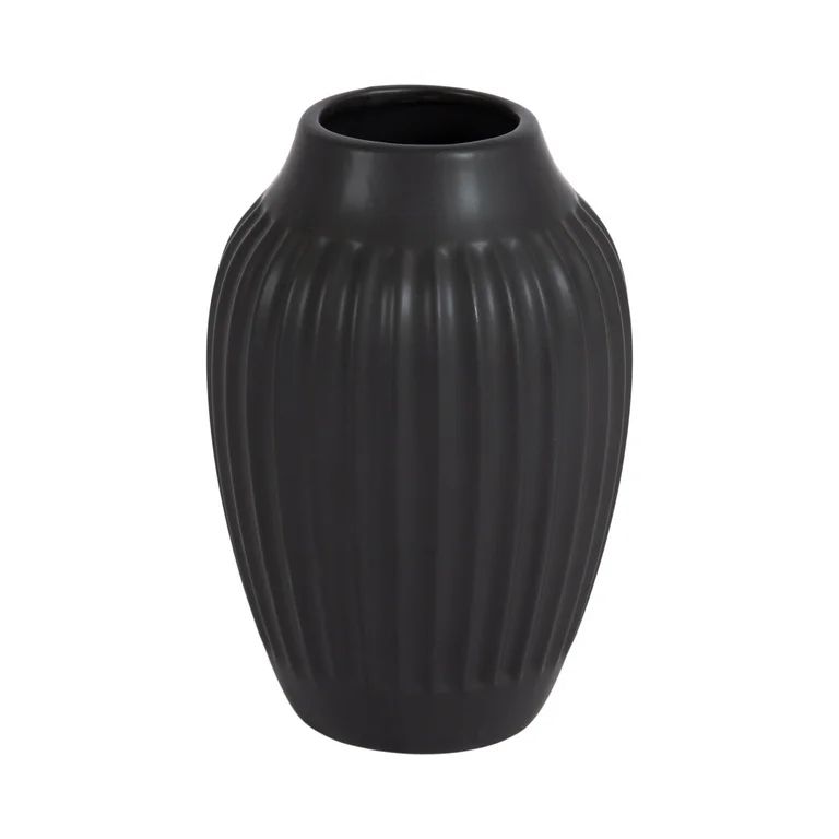 Better Homes & Gardens 7.5" Ribbed Matte Black Ceramic Curved Vase | Walmart (US)