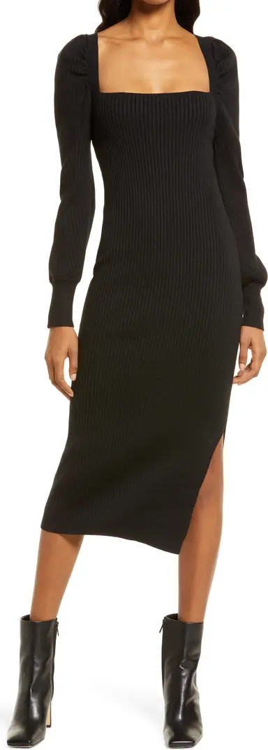 Charles Henry Square Neck Tie Back Puff Long Sleeve Sweater Dress | Nordstrom | Nordstrom