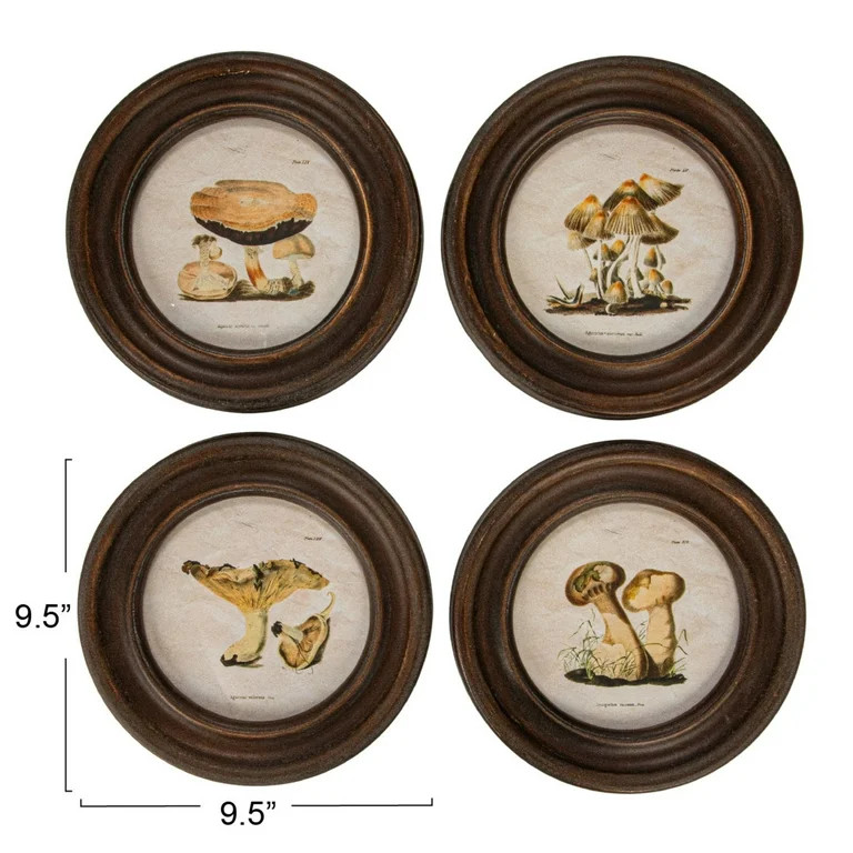 Creative Co-Op Round Reclaimed Wood Framed Mushroom Print Wall Art, Multicolor, Set of 4 - Walmar... | Walmart (US)