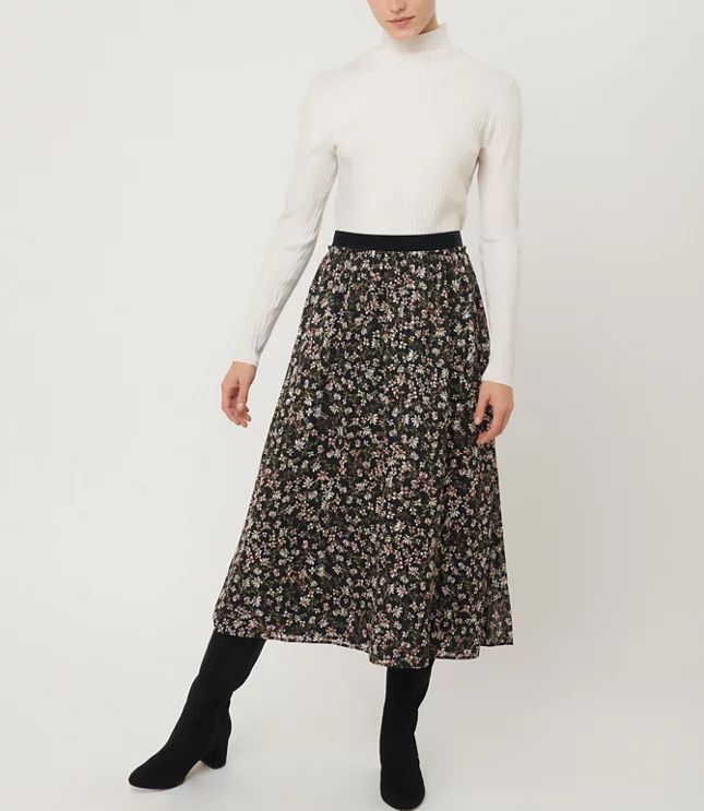 Floral Pleated Pull On Midi Skirt | LOFT