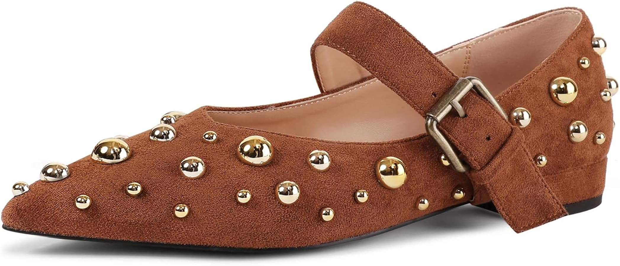 Women's Studded Flats Pointed Toe Mary Jane Flat Shoes | Amazon (US)