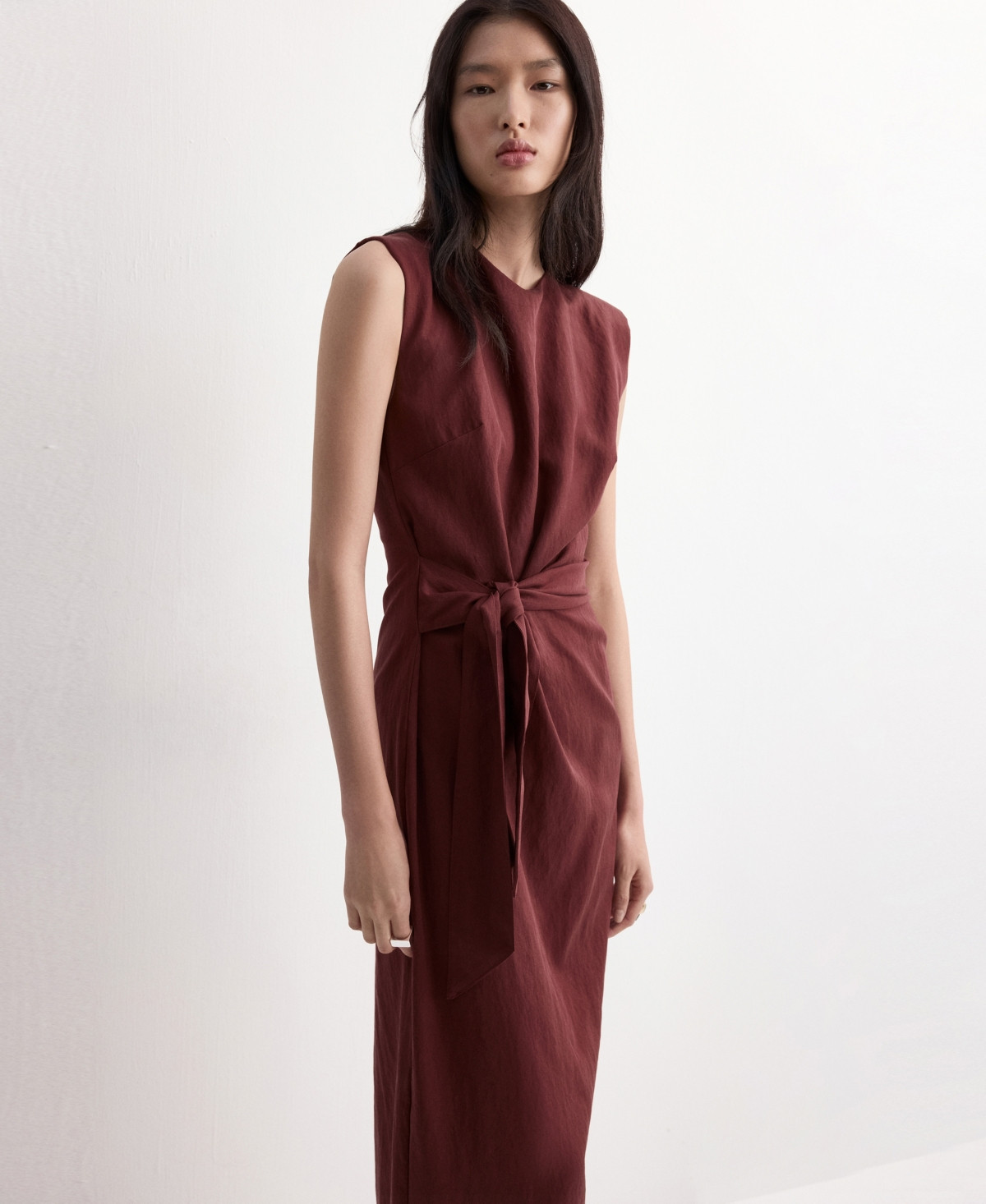 Mango Women's Knot Detail Lyocell Dress - Wine | Macy's