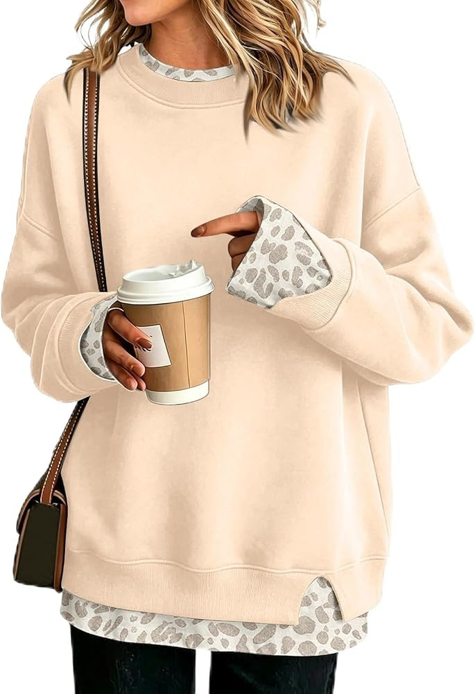 Crew Neck Sweatshirts Women Cute Long Sleeve Oversized Sweatshirt | Amazon (US)