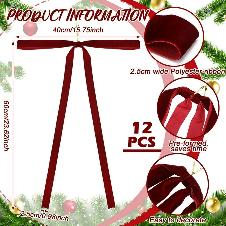 Gnwei Large Velvet Christmas Wreath Bows 24x15 Inch Vintage Xmas Tree Topper Ribbon Bow Rustic Ch... | Walmart (US)