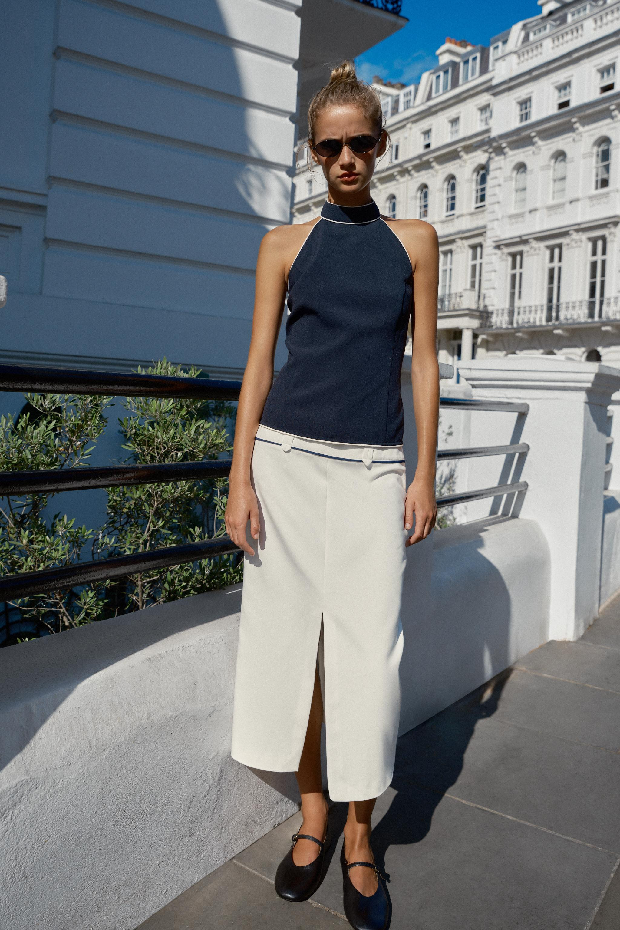 CONTRAST TRIM BELTED MIDI SKIRT | Zara US