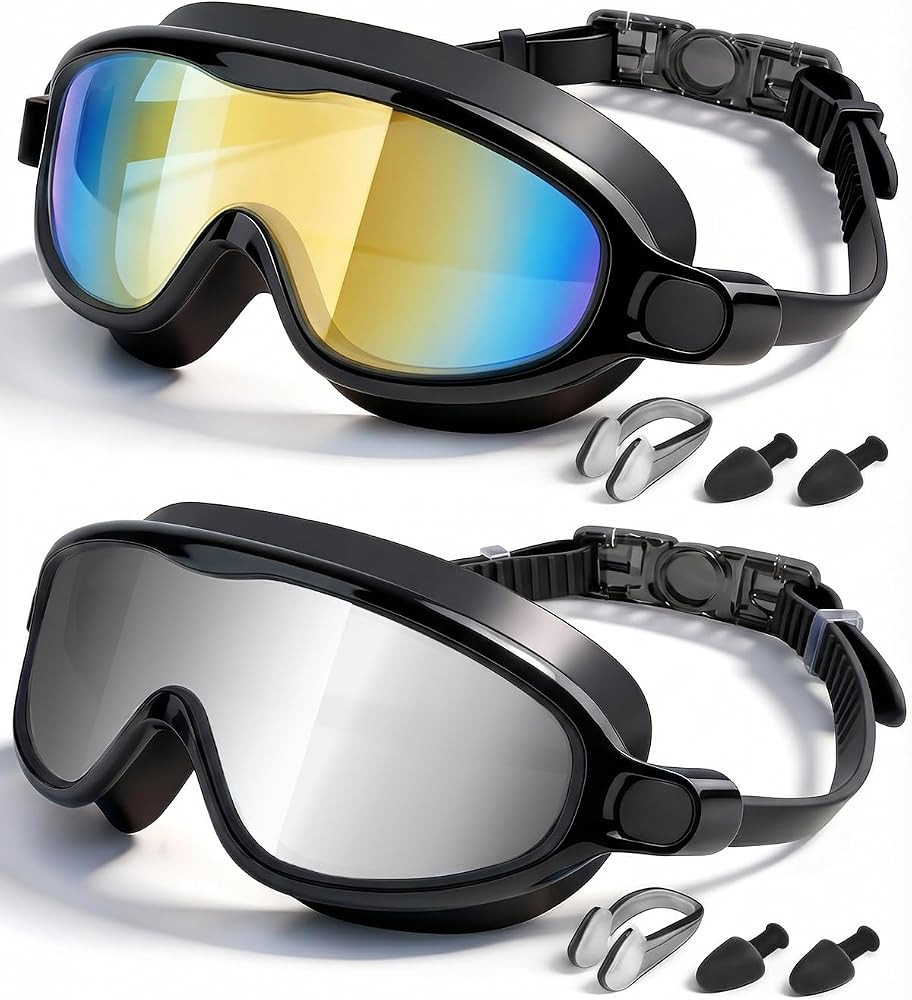 Swim Goggles 2 Pack, Wide View Anti Fog&UV Swimming Goggles for Audlt, No Leak Pool Beach Essenti... | Amazon (US)