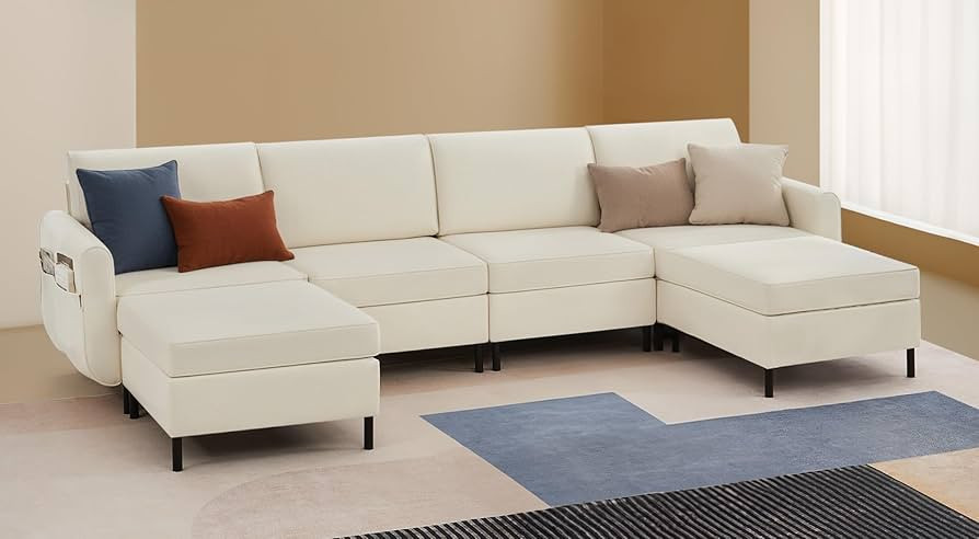 SONGMICS HOME Modular Sectional Sofa, Convertible 6-Seat U-Shaped Couch with Ottoman, Deep Seat, ... | Amazon (US)