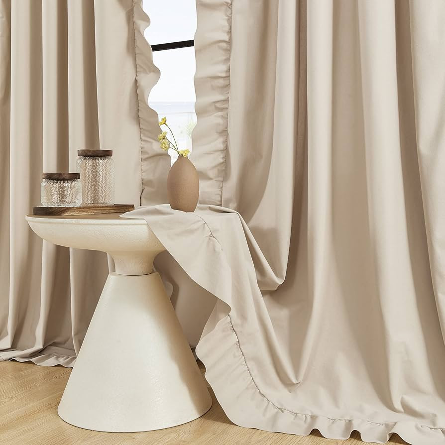 Beige Ruffle Curtains 84 Inches Long 2 Panels Suede Fabric Light Tan Farmhouse Curtains for Livin... | Amazon (US)