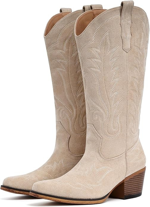 Suede Cowboy Boots for Women Western Mid Calf Cowgirl Boots with Embroidered, Retro Snip Toe Fash... | Amazon (US)