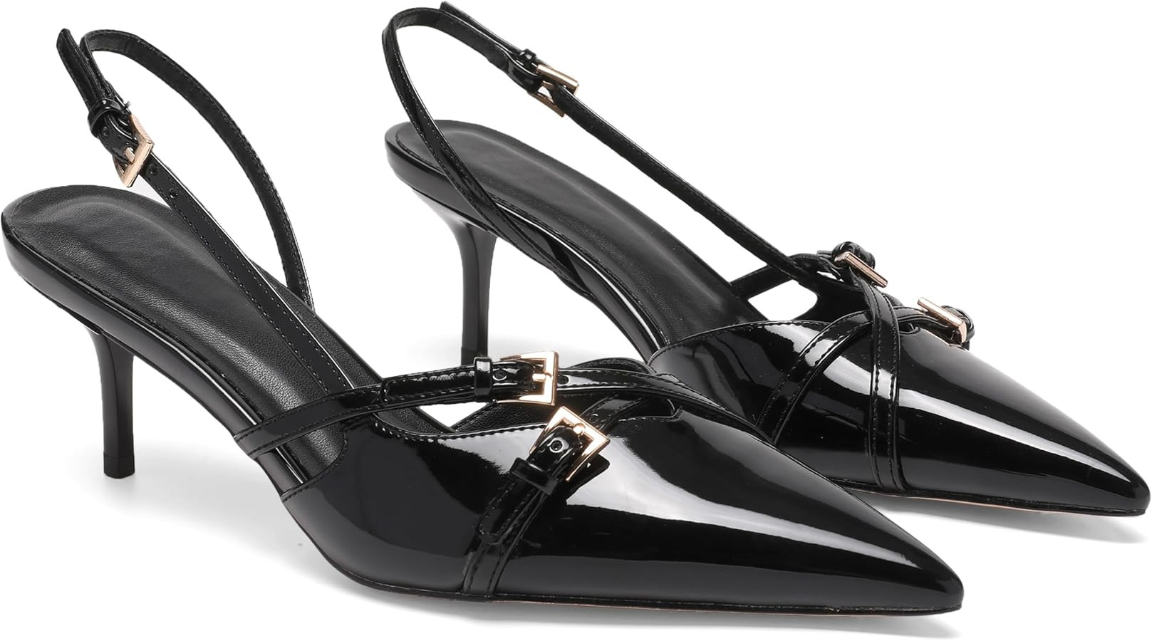 Heeled Slingback Kitten Heels for Women Closed Pointed Toe Pumps with Buckles | Amazon (US)