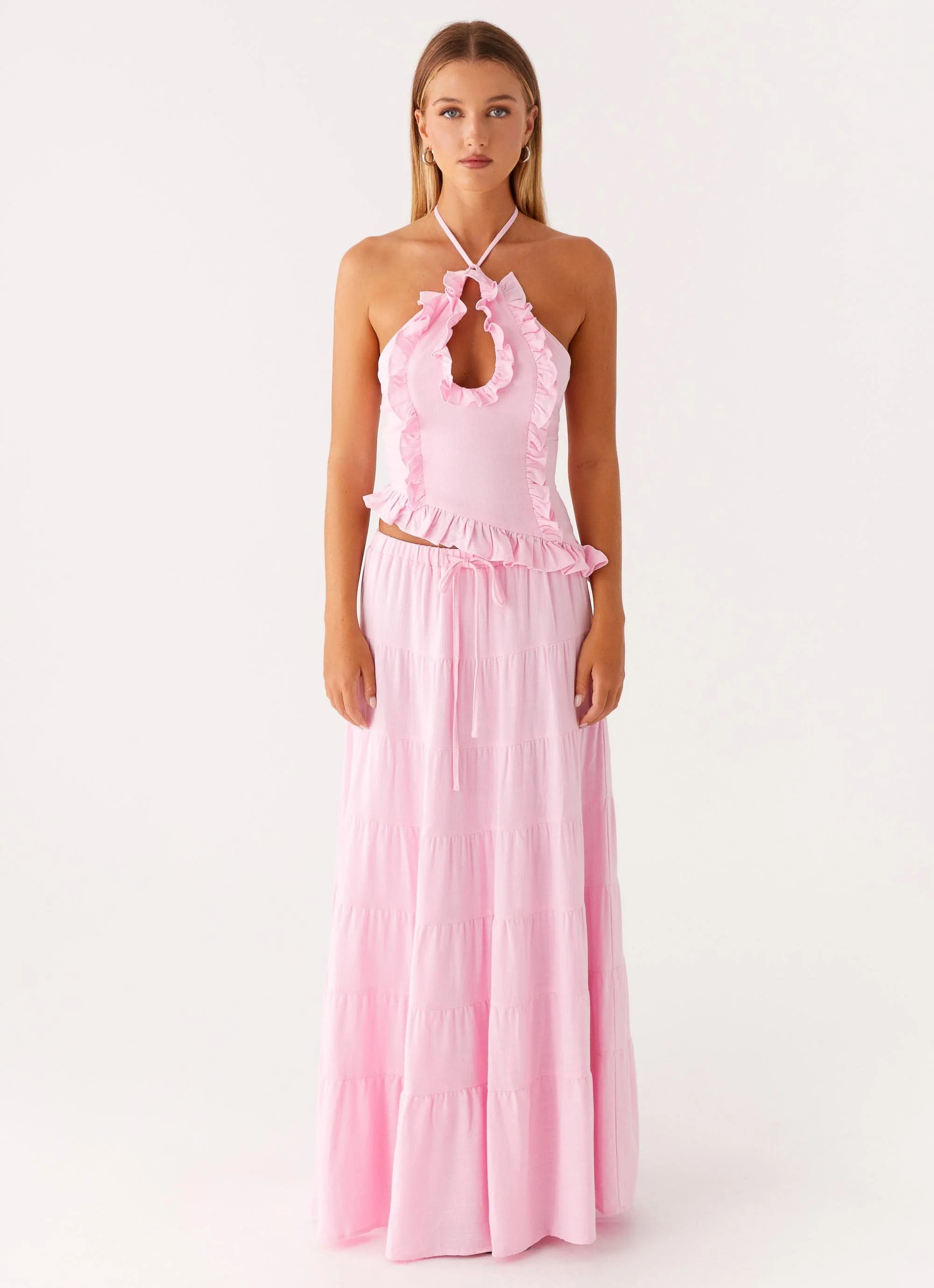 Mariella Linen Maxi Skirt - Pink | Peppermayo (Global)