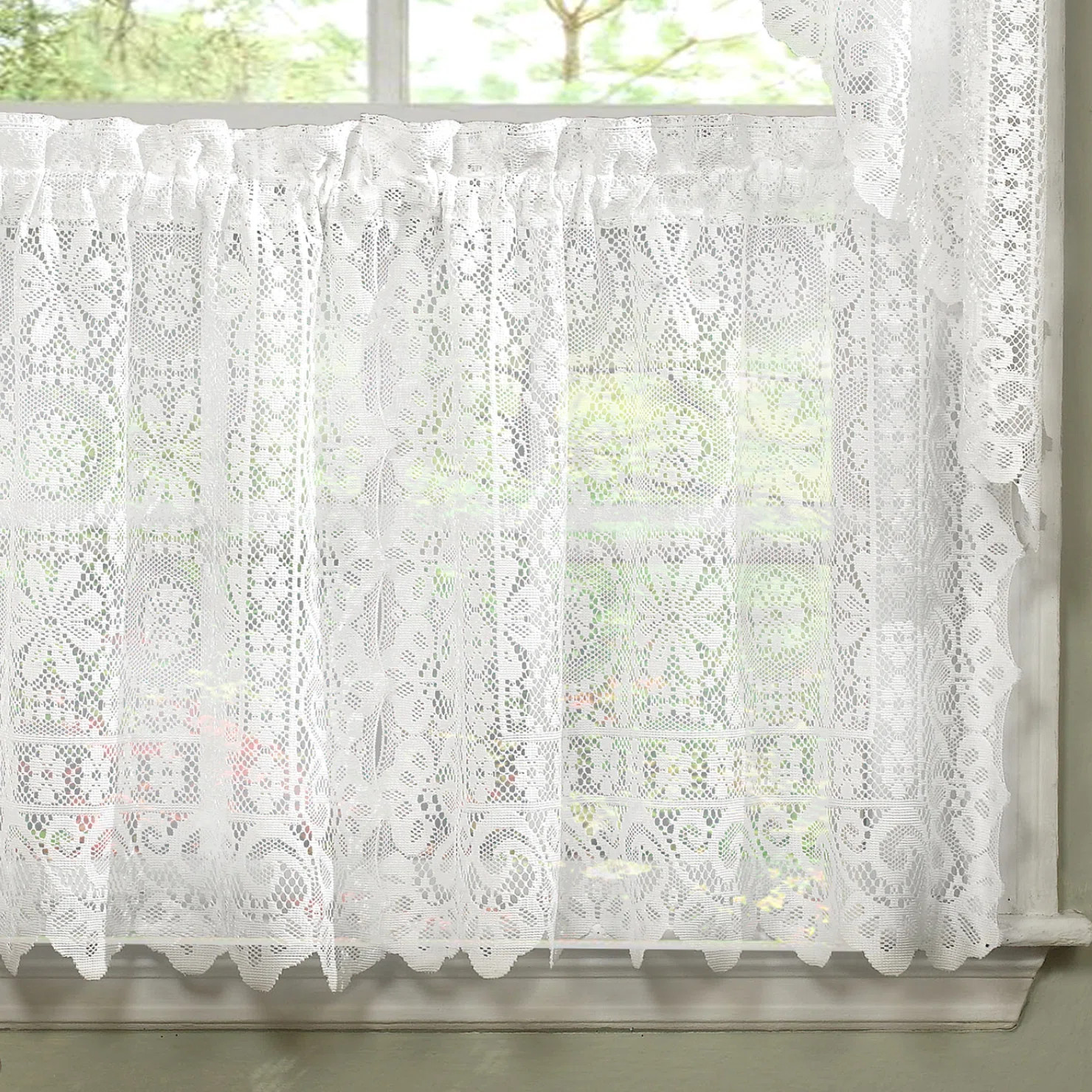 Bansal Damask Scalloped 58'' W Cafe Curtain in (Set of 2) | Wayfair North America