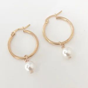 Pearl Drop Hoop Earrings; Gold, Rose Gold or Silver | Etsy (US)