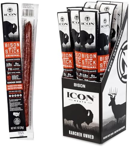 ICON Meats Bison and Pork Snack Sticks, Original Flavor, 24 Pack of High Protein Snacks, Sugar Fr... | Amazon (US)