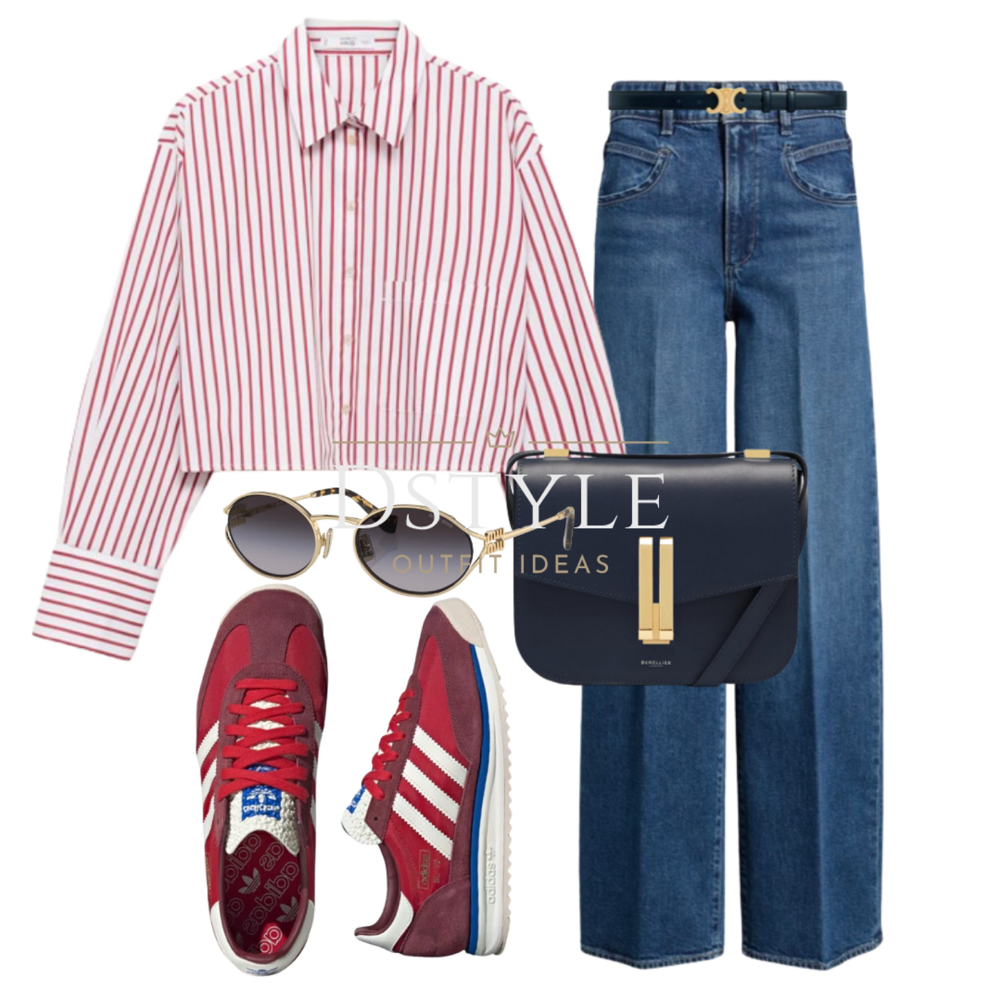 Cropped shirt- red stripes, wide leg jeans, navy bag, navy belt, red Adidas sneakers, red trainers, MIU MIU sunglasses

#LTKShoeCrush #LTKWorkwear #LTKStyleTip
