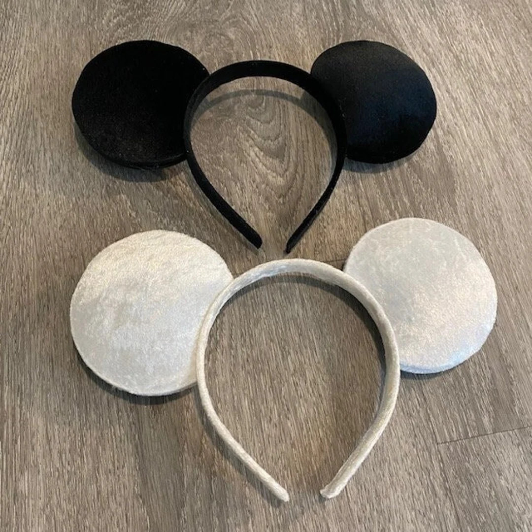 White Velvet and Black Velvet Mickey Mouse Ears, Black Ears, White Ears, His and Hers, Ears for B... | Etsy (US)