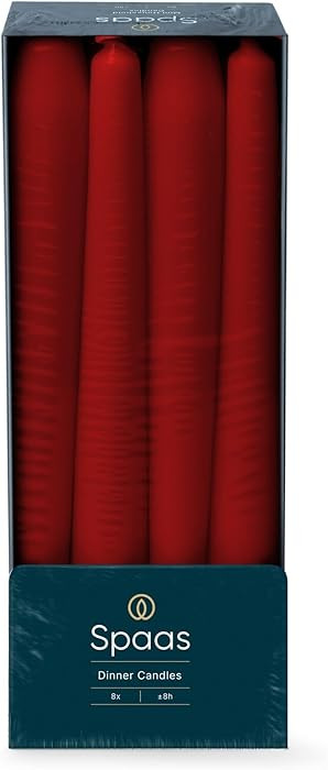 Spaas Taper Dinner Candles 8 Hours, Red, 8-Piece | Amazon (US)