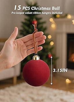 Brightown 15 Pcs Red Velvet Christmas Balls, 3.15 Inch Velvet Ornaments for Christmas Tree, Chris... | Amazon (US)