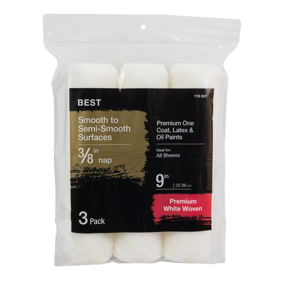 9 in. x 3/8 in. Shed Resistant White Woven Paint Roller Cover (3-Pack) | The Home Depot