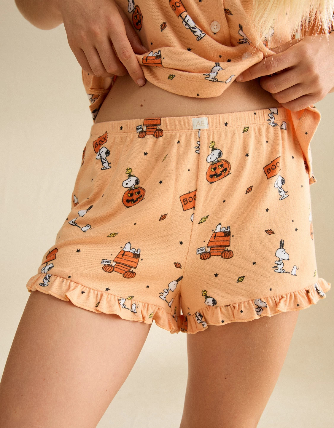 AE Luxe Plush Snoopy Button-Up PJ Set | American Eagle Outfitters (US & CA)