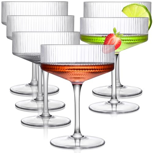 LUXULISH Ribbed Coupe Glasses Set of 6, Crystal Handmade Vintage Martini & Cocktail Glasses, Perfect for Dessert, Cocktail, Wine, Champagne & Gift - 10Oz | Amazon (US)