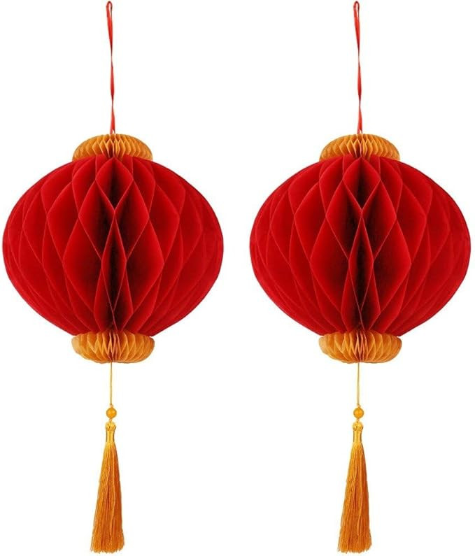 2 Pcs Chinese Red Paper Lanterns Traditional Hanging Decorations with Tassels, Lunar New Year Spr... | Amazon (CA)